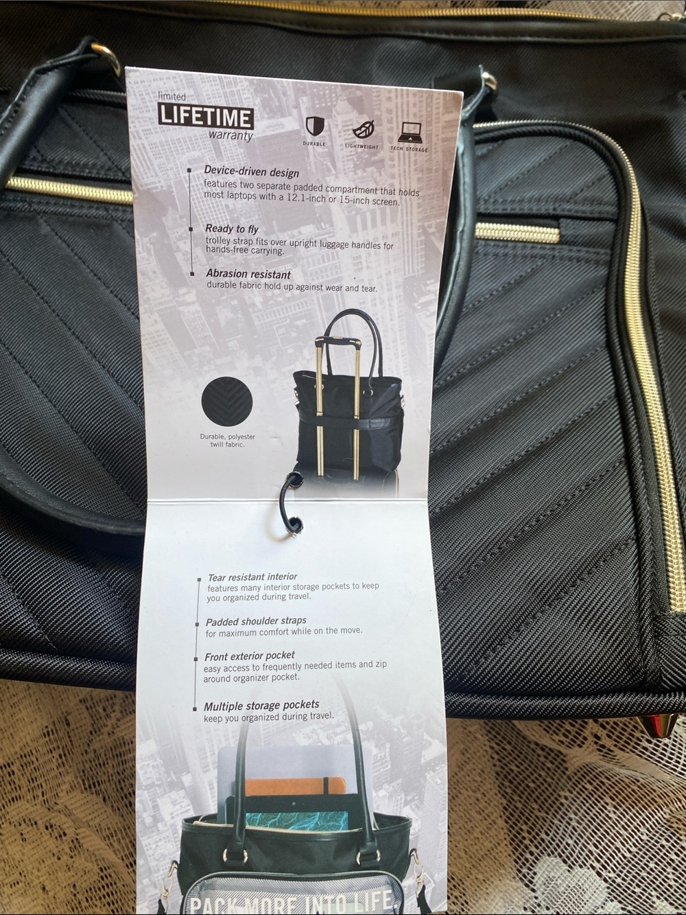 Kenneth Cole Reaction Chelsea Quilted Black Tote with Gold Accents NWT - Picture 6 of 11